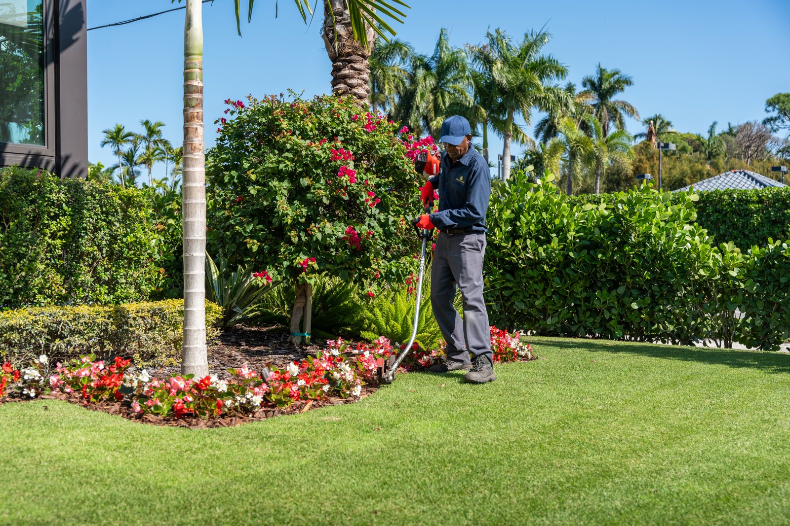 Manicured lawn and mowing detail at a South Florida estate